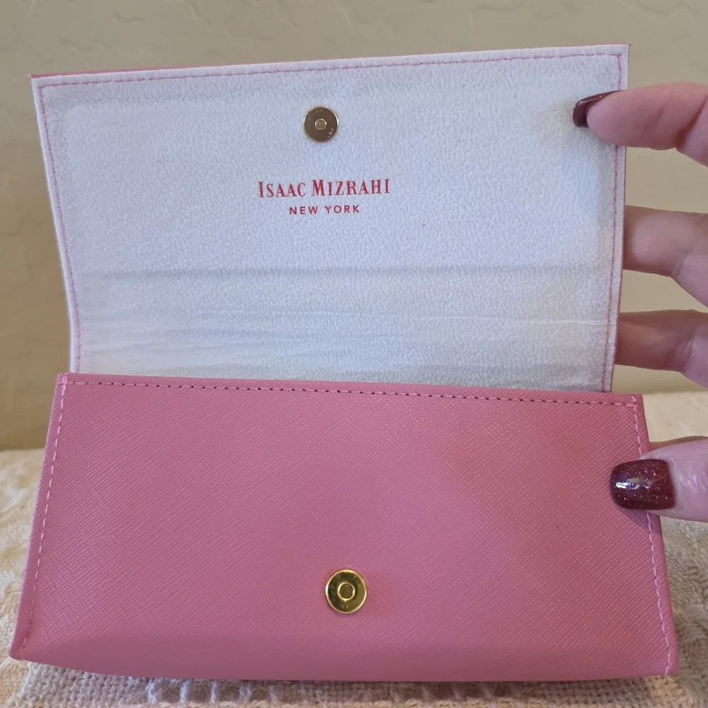 Women's Pink Saffiano Leather Lined Eyeglass Case Gold Izaac Mizrahi New York NY